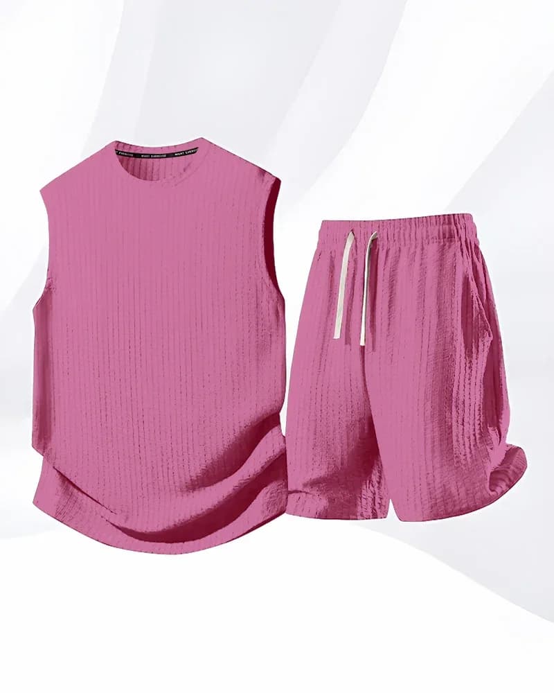 Men's Solid-Color Ribbed Sleeveless Vest & Shorts Set (S-8XL) - View 7