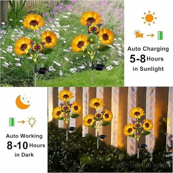 Solar LED Sunflower Garden Lights, 29.6 Inch, Warm Glow Outdoor Decor - View 4
