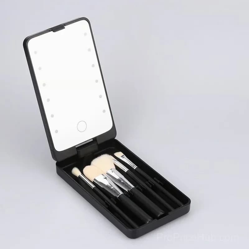 Pink Portable Makeup Brush Set with LED Light - View 4