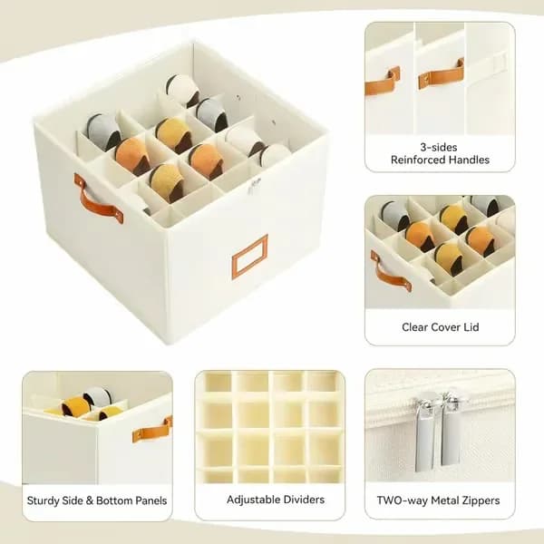 Oxford Fabric Foldable Shoe Organizer Storage Box, Beige, 1 Pack - View 7