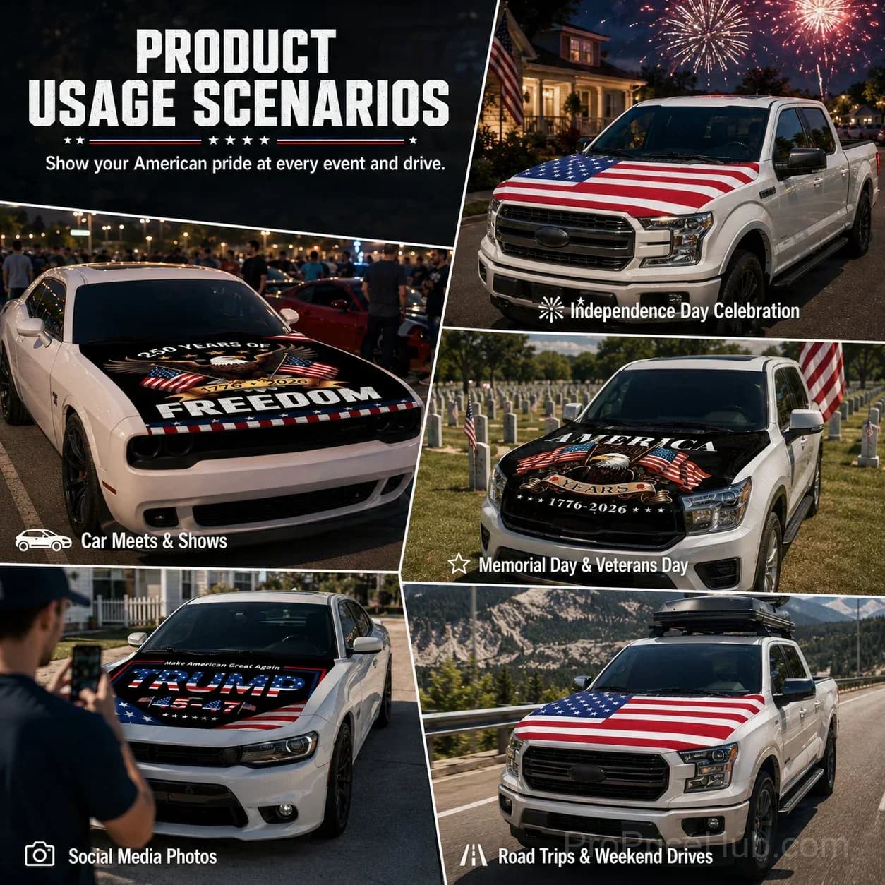 Patriotic American Flag Car Hood Cover - View 9