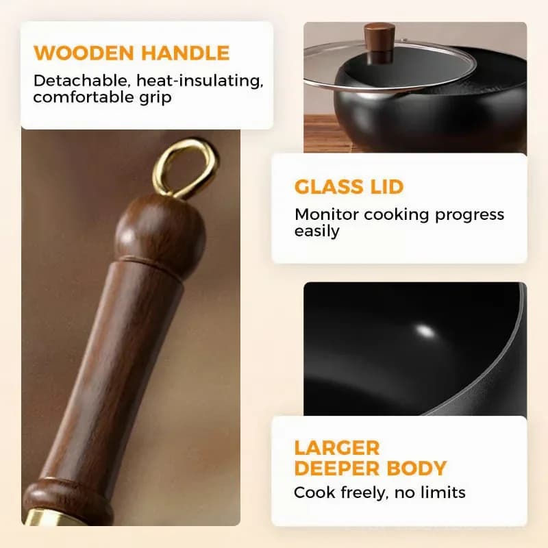 Uncoated Thick Iron Pot with Glass Lid, 24cm - View 5