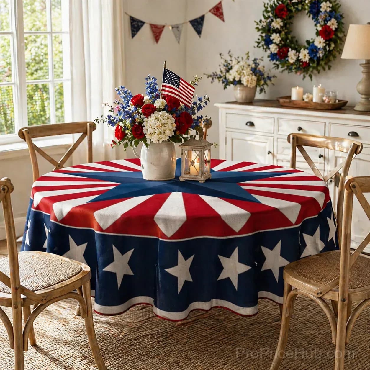Patriotic Starburst Round Tablecloth - July 4th Independence Day Decor - View 13