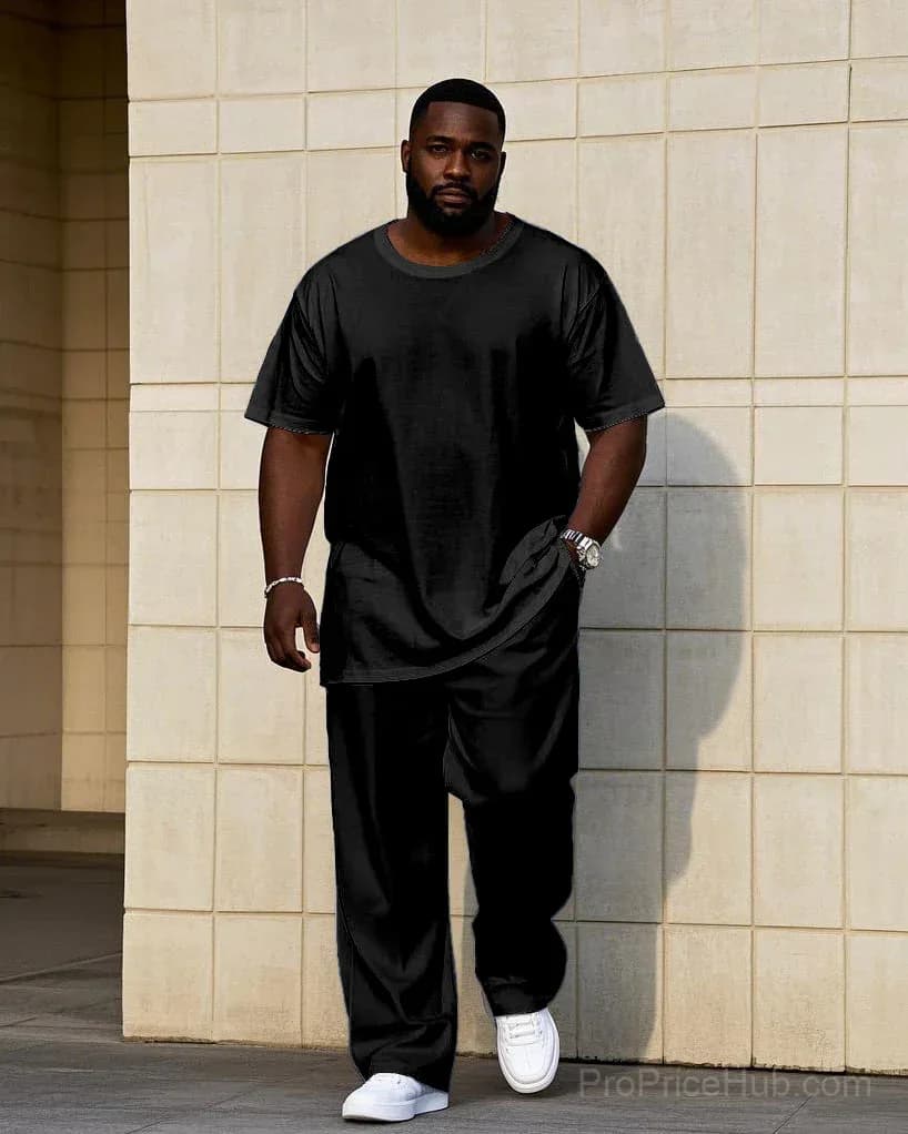 Big Men's Short Sleeve T-Shirt and Pants Set - 7 Solid Colors - View 4