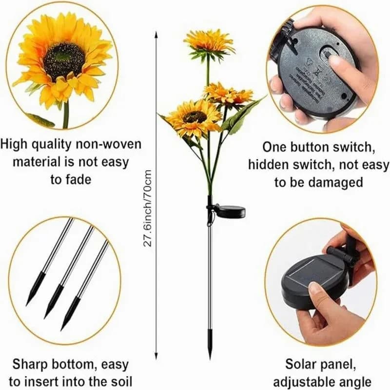 Solar LED Sunflower Garden Lights, 29.6 Inch, Warm Glow Outdoor Decor - View 6