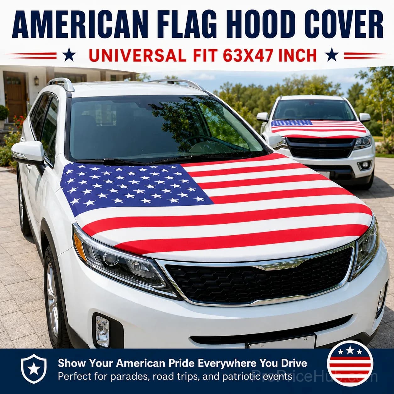 American Car Hood Flag - No Glue No Tools, Install in 1 Minute - View 3