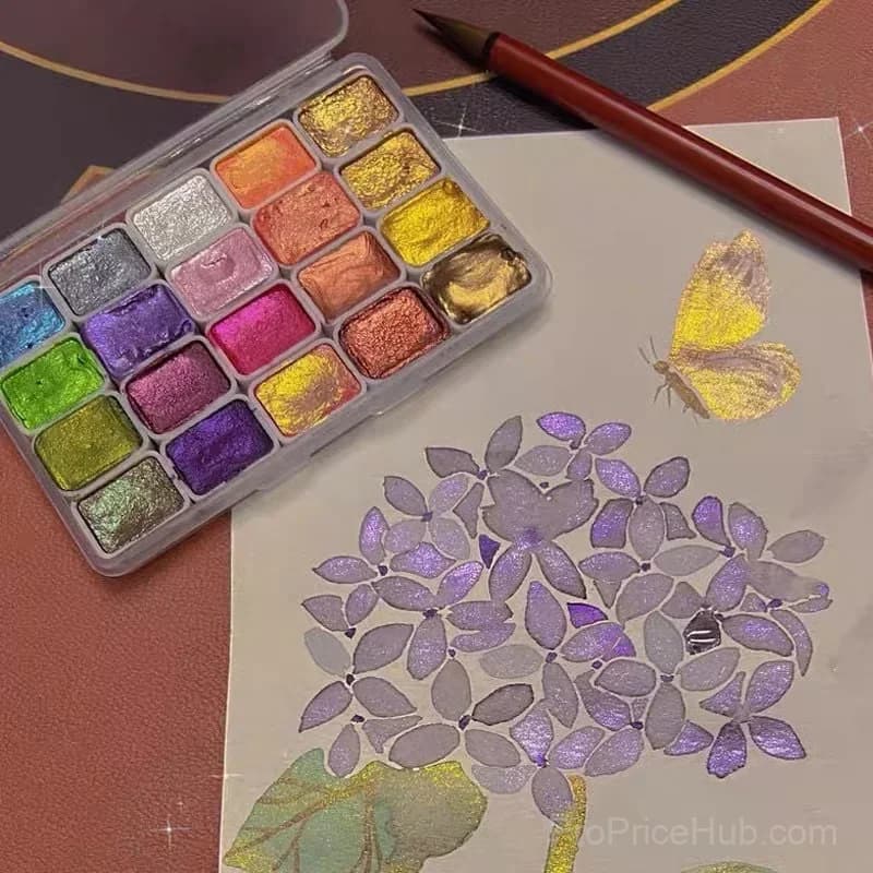 20-Color Shifting Watercolor Painting Set with Brushes - View 6