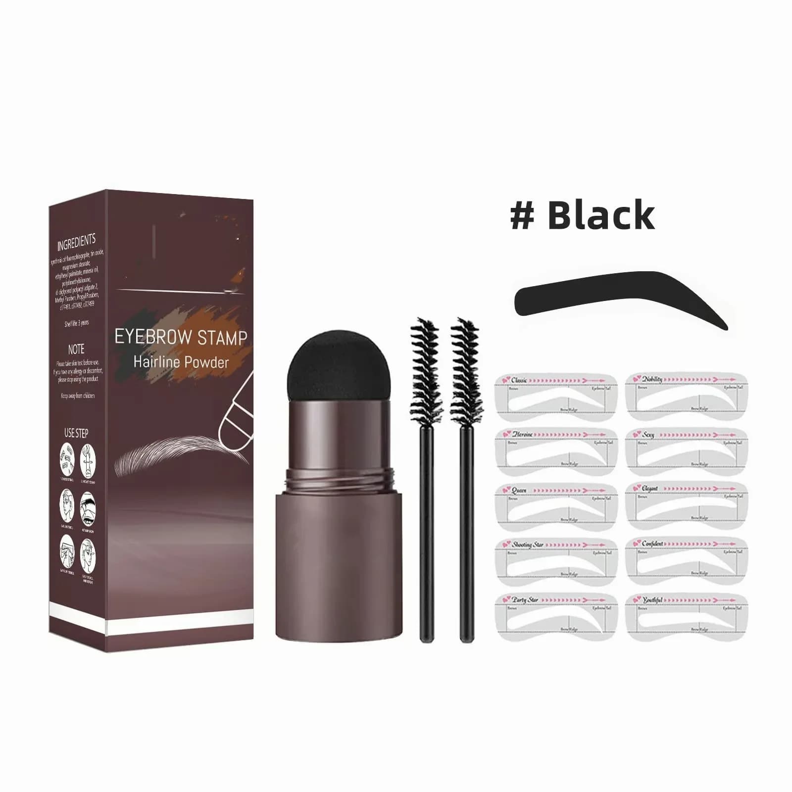 Brow Stamp Set with 10 Templates and 2 Brow Brushes - Dark Brown - View 14