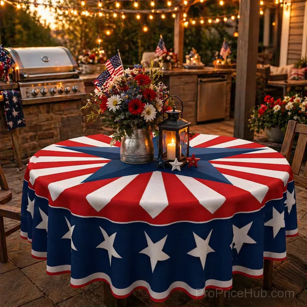 Patriotic Starburst Round Tablecloth - July 4th Independence Day Decor - View 21