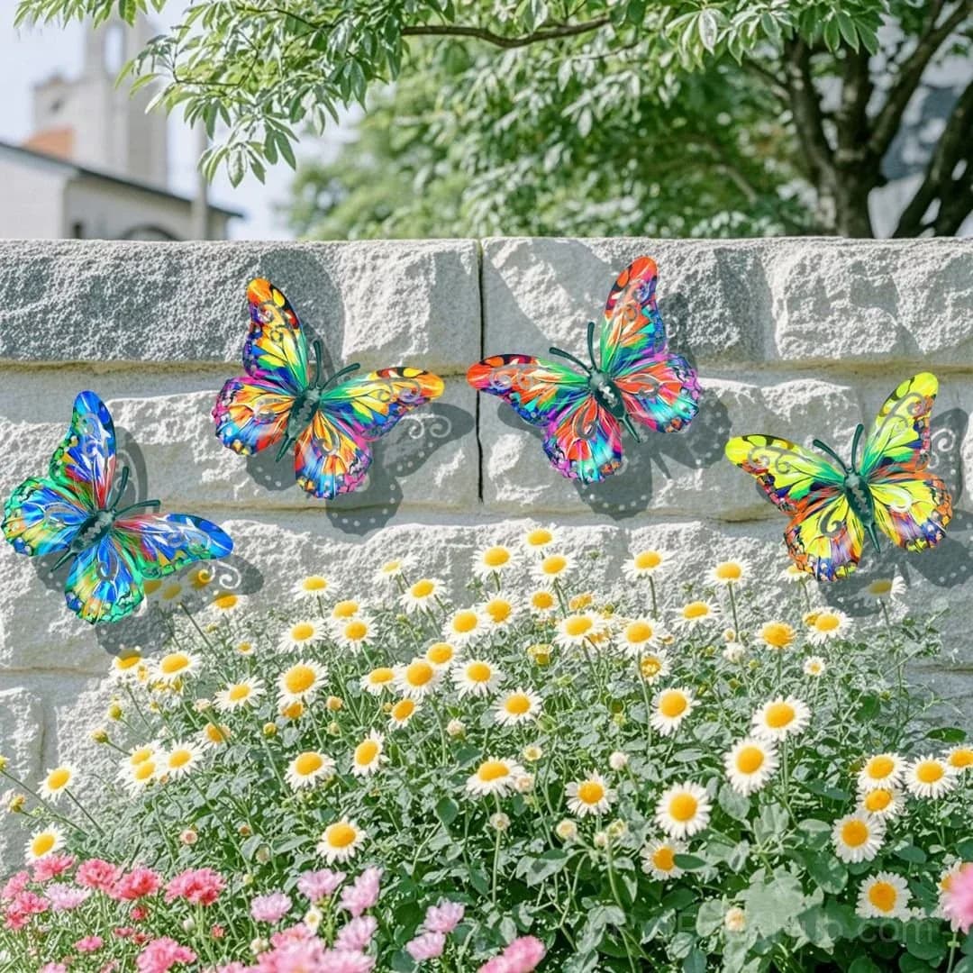 4-Piece Butterfly Metal Wall Sculptures for Outdoor Hanging Decor - View 3