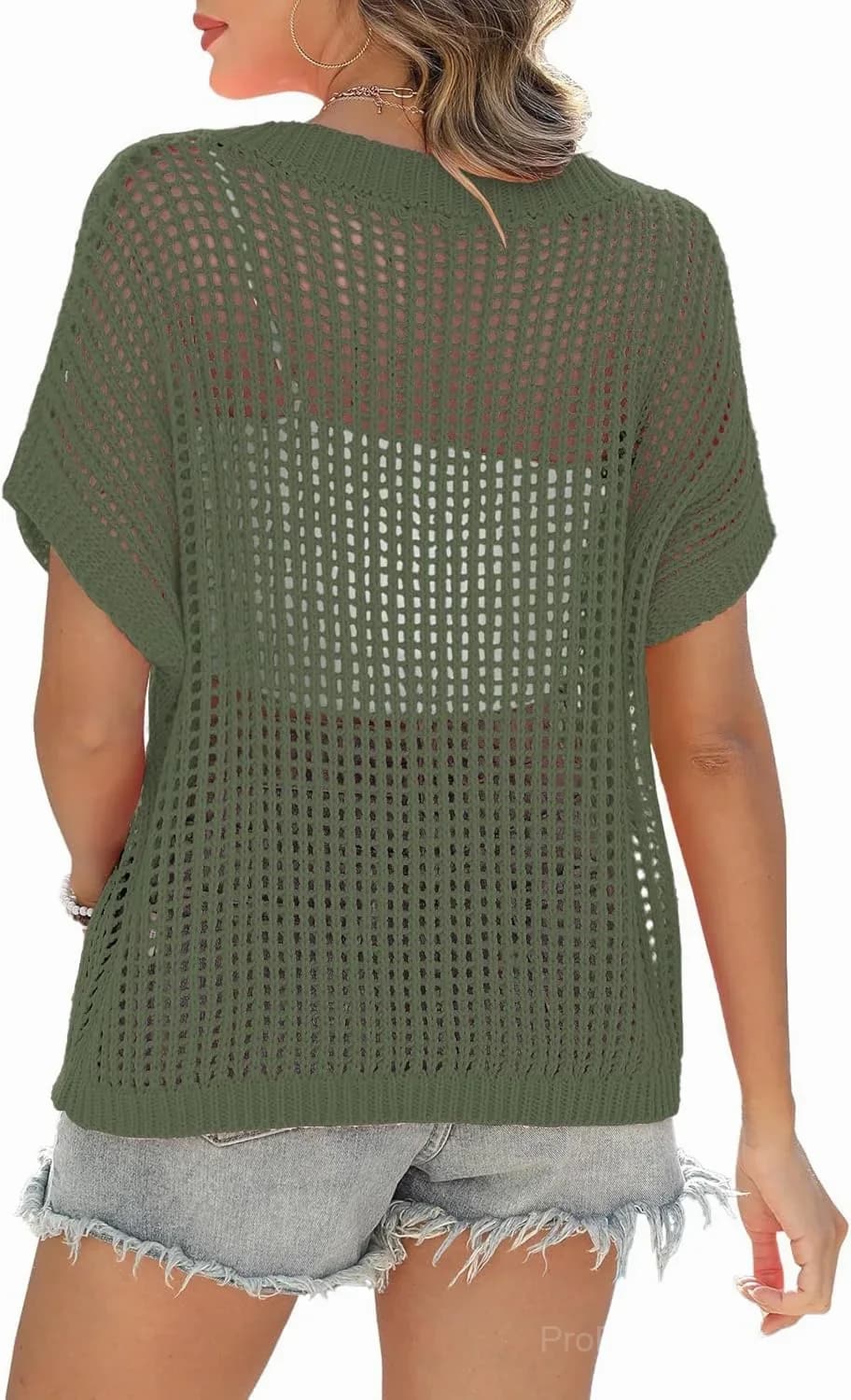 Short Sleeve Casual Crochet Knit Crop Top – Lightweight Summer Top - View 24