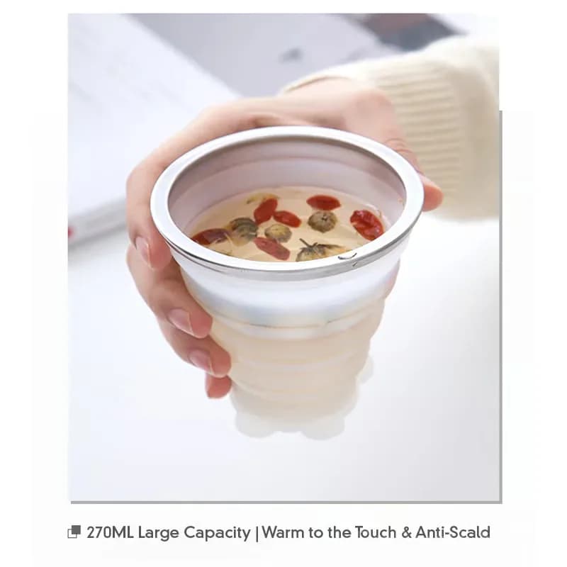 270ML Foldable Silicone Travel Cup, Anti-Scald Camping Mug, Pink - View 4