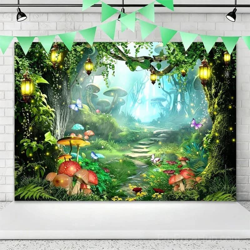 Forest Floral & Butterfly Backdrop Banner for Outdoor Birthday Party - View 5