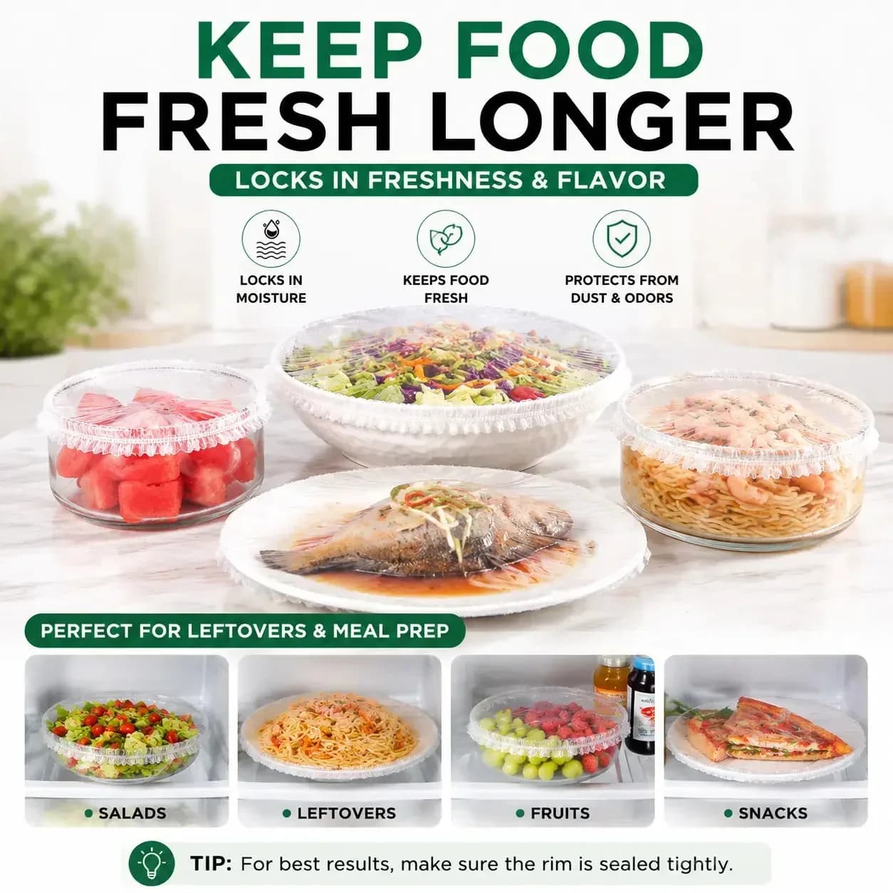 50-Pack Disposable PE Stretch Food Covers for Bowls & Plates - View 7