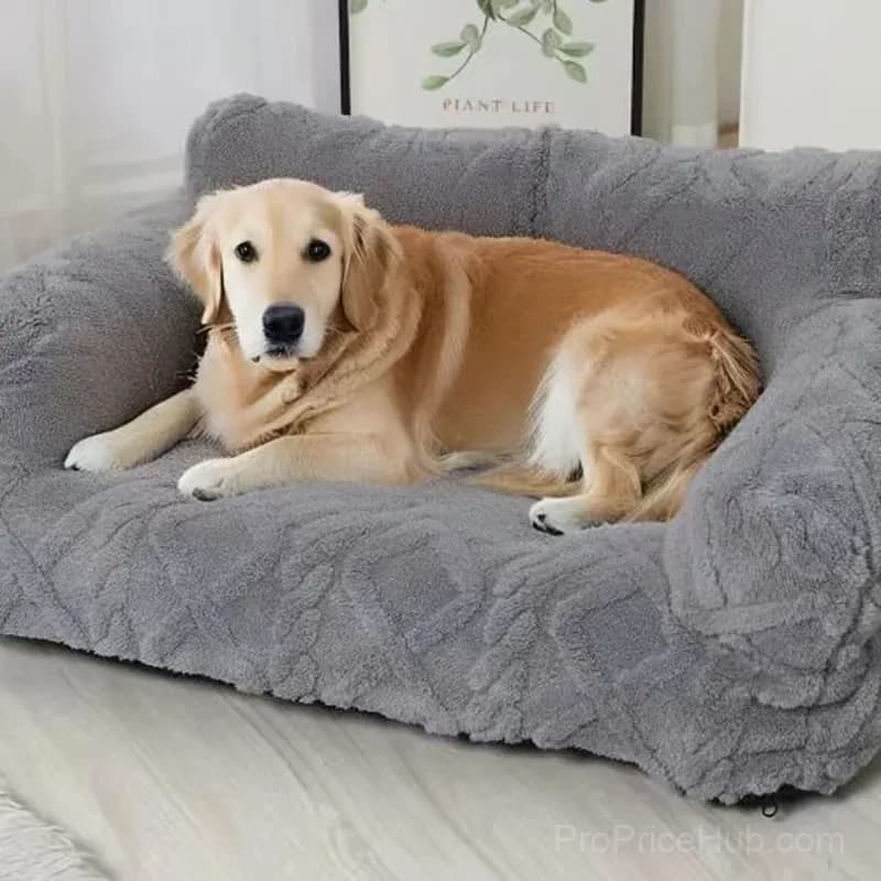 Beige Plush Pet Sofa Bed, Small 45x39x21 cm, Removable Cover - View 7