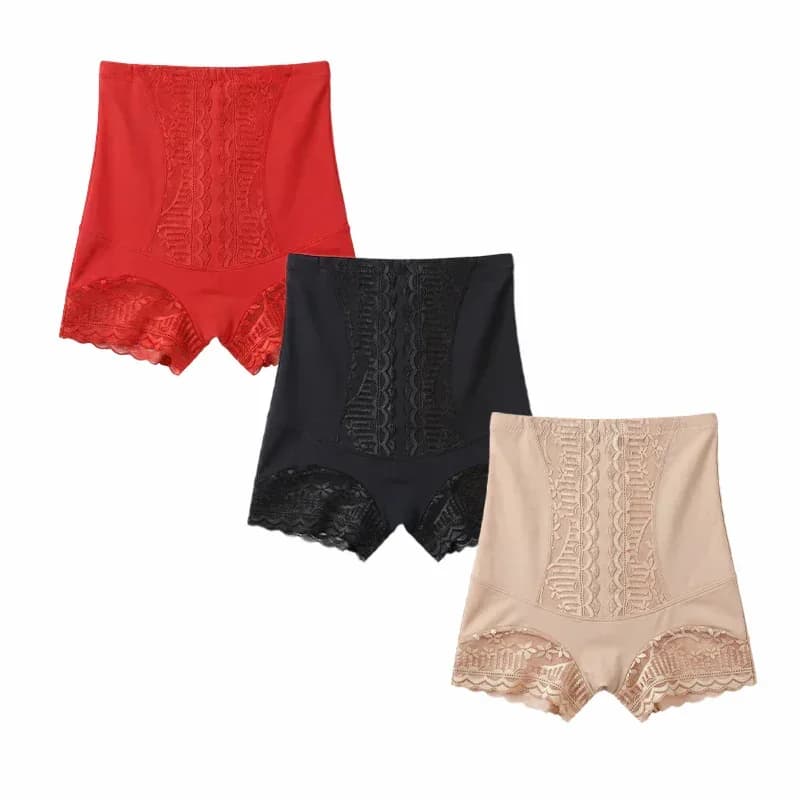 Women’s Lace High-Waisted Tummy Control Butt Lifter Briefs, 3 Pack - View 4