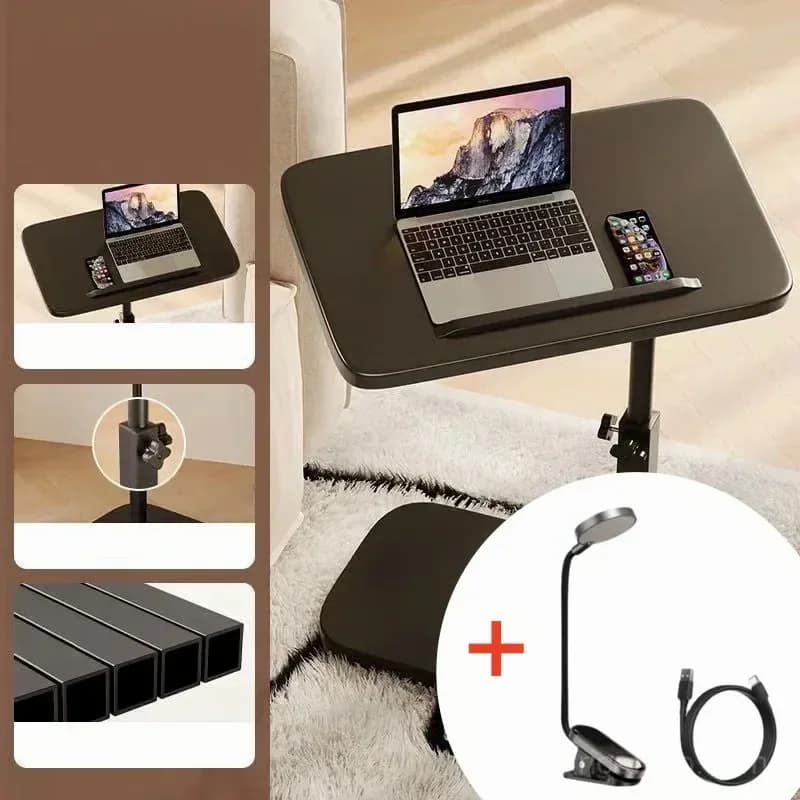 C-Shaped Adjustable Flip Side Table, Black-Brown, No Light - View 19