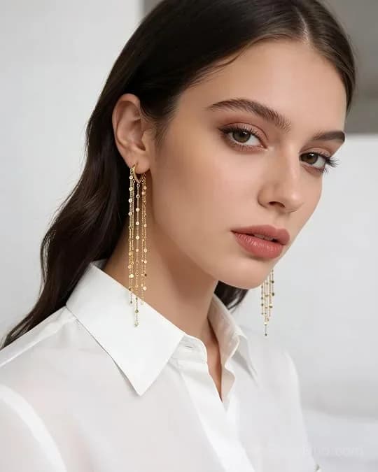 14K Gold Plated Long Tassel Earrings for Women - View 4