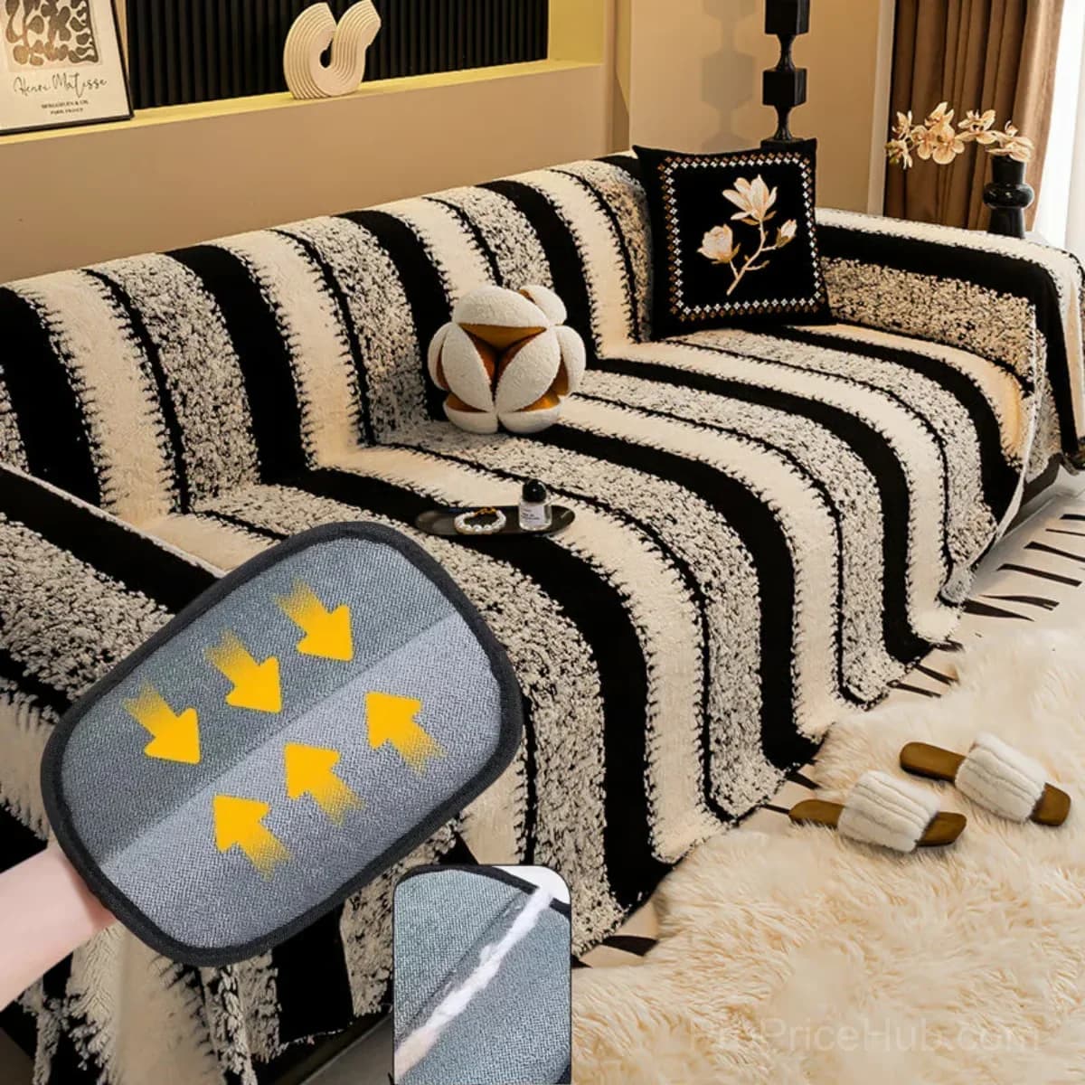 Soft Plush Non-Slip Couch Cover, Black, 180 x 130 cm, Single Seater - View 18