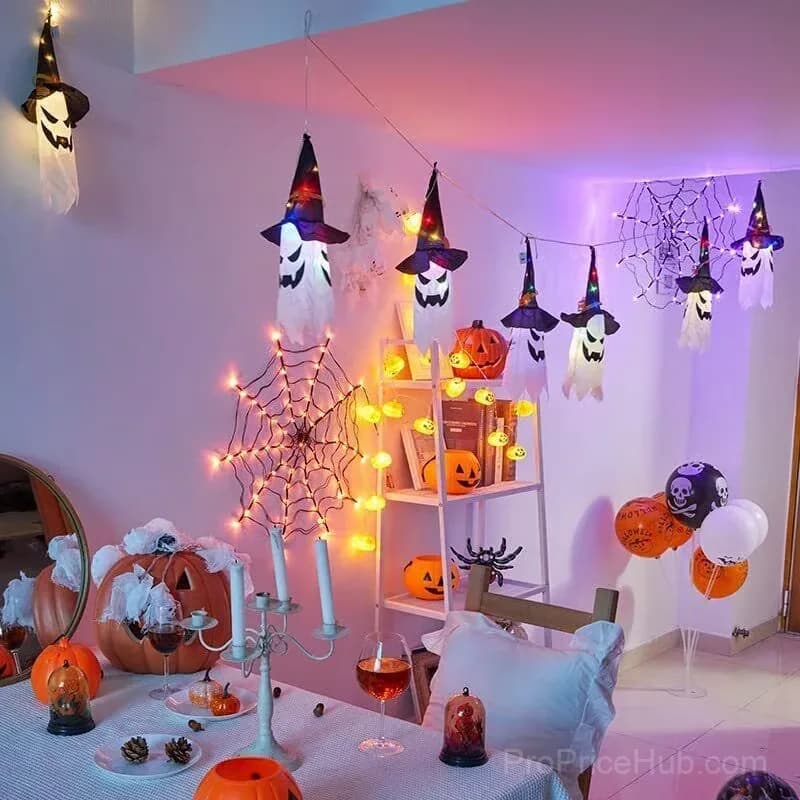Glowing Ghost Witch Hat Halloween Hanging Light Decor, Warm Light - View 10