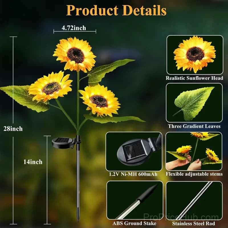 Solar LED Sunflower Garden Lights, 29.6 Inch, Warm Glow Outdoor Decor - View 7