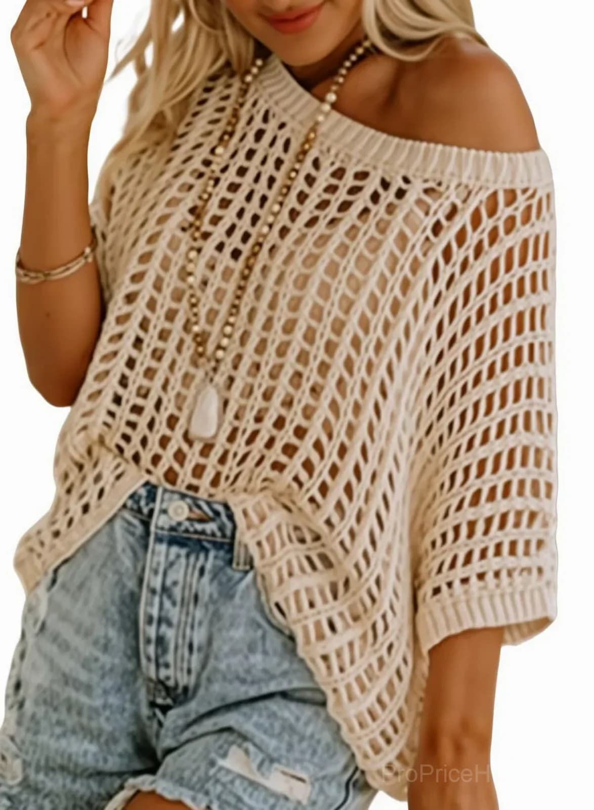 Short Sleeve Casual Crochet Knit Crop Top – Lightweight Summer Top - View 40