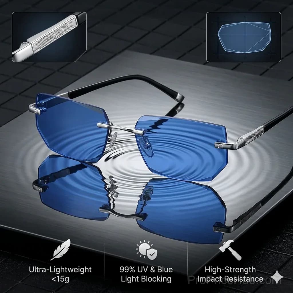 Rimless Blue Light Blocking Reading Glasses with Auto-Focus Zoom - View 5