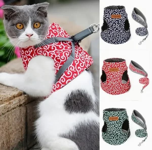 Pet Vest Harness and Leash Set, Green, Adult Cat - View 4