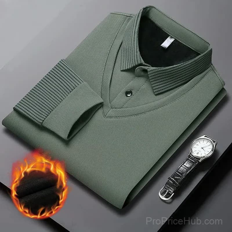 Men's Lapel Faux Two-Piece Knitted Shirt, Khaki, M - View 11
