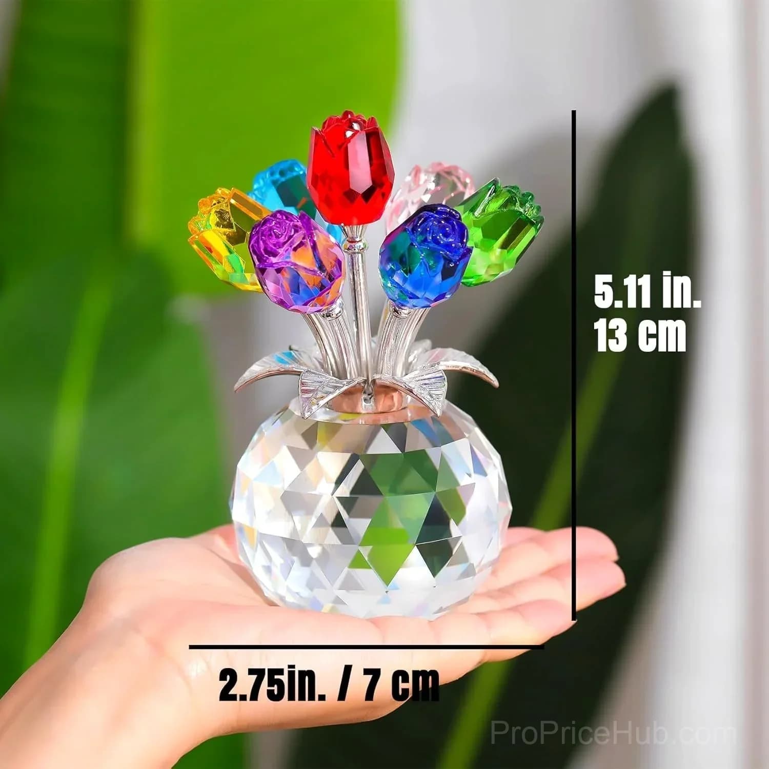 Crystal Colorful Rose Flower Figurine with Vase - View 6
