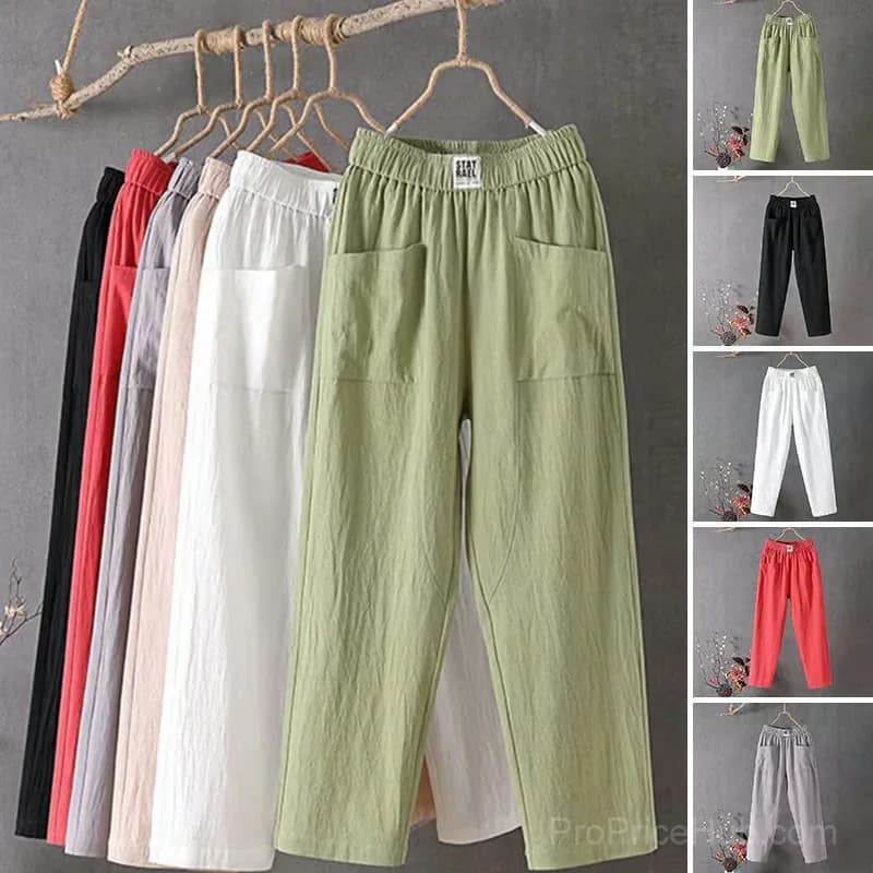 Women's Loose Fit Pants, White, Size S - View 4
