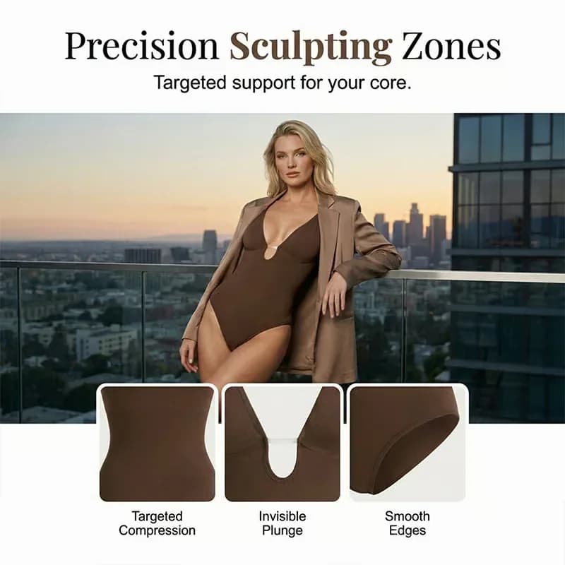Women's V-Neck Waist Shaping Bodysuit, Black, Size S - View 4