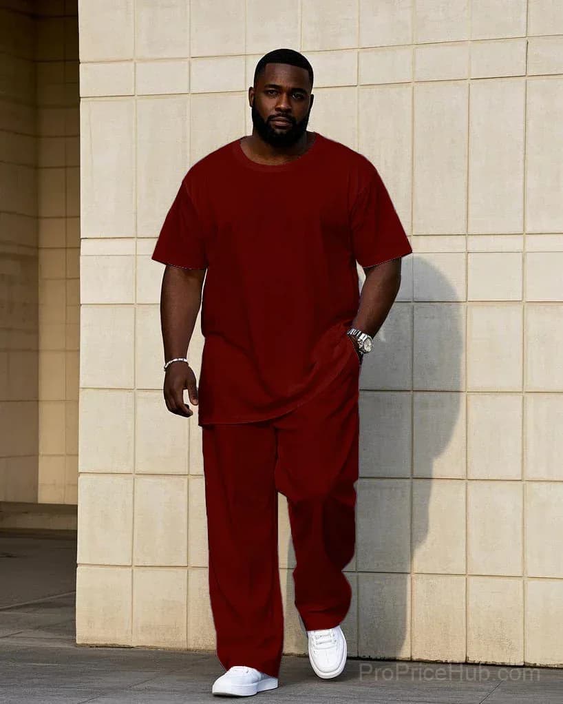Big Men's Short Sleeve T-Shirt and Pants Set - 7 Solid Colors - View 20