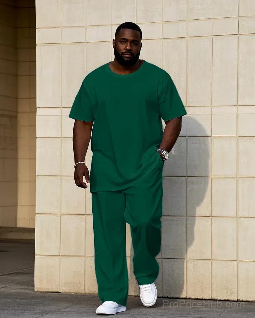 Big Men's Short Sleeve T-Shirt and Pants Set - 7 Solid Colors - View 8