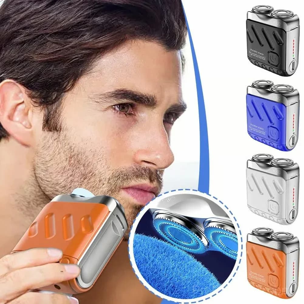 Portable Dual Ring Rotary Electric Shaver, Orange - View 2