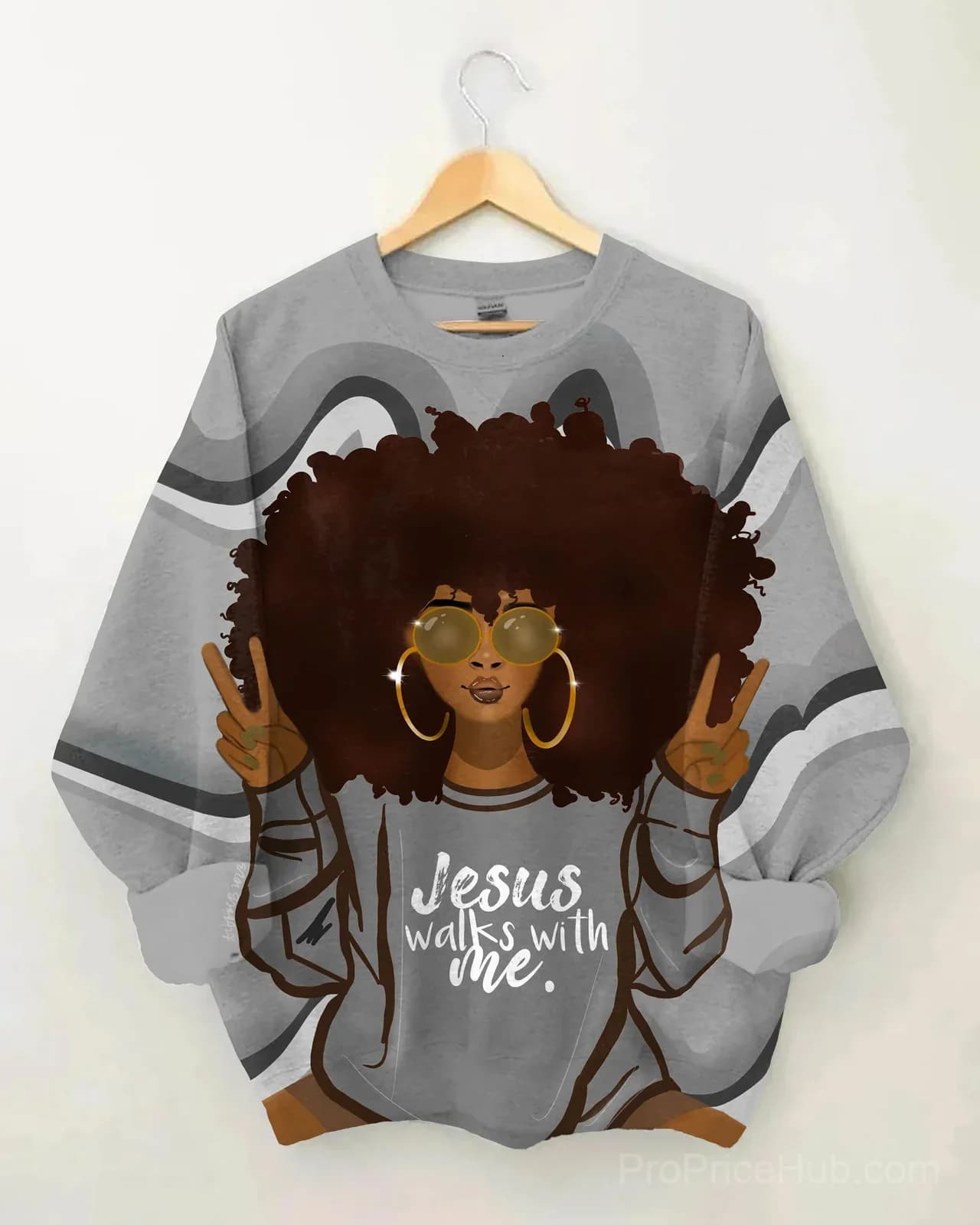 Afro Girl Jesus Walks with Me Long Sleeve Sweatshirt - View 4