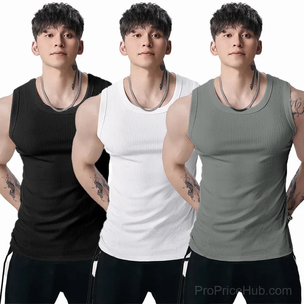 Men's Wide Strap Ribbed Activewear Tank Top - View 3