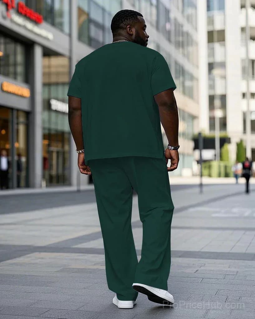 Big & Tall Men's Short Sleeve Tee & Pants Set - White/Green Contrast Stripe - View 5