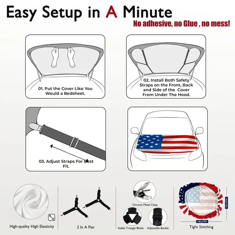 American Car Hood Flag - No Glue No Tools, Install in 1 Minute - View 13