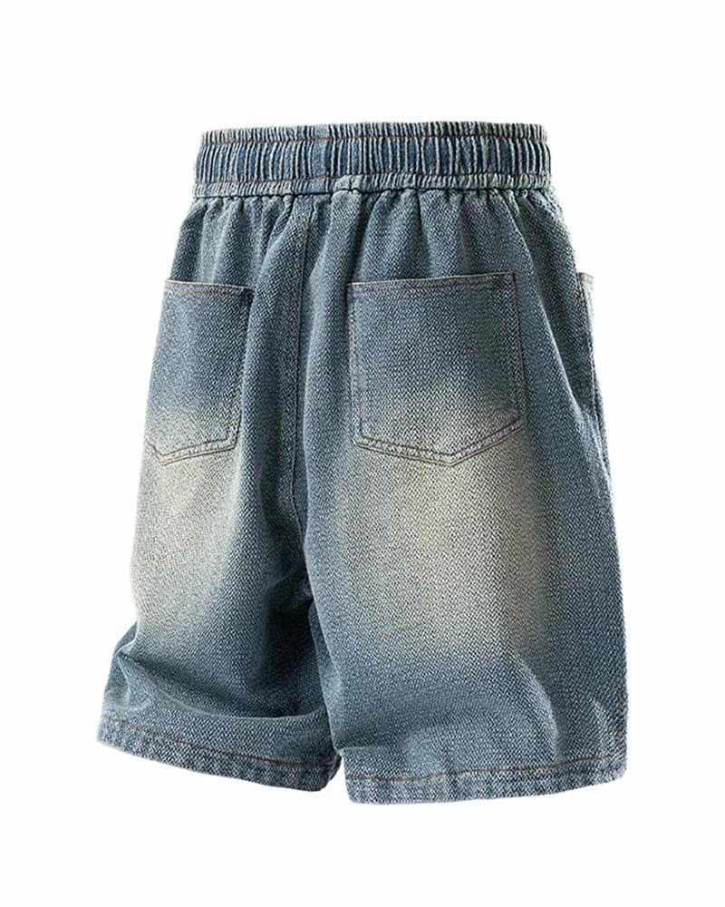 L-9XL Star-Print Denim Loose Straight Shorts - View 5