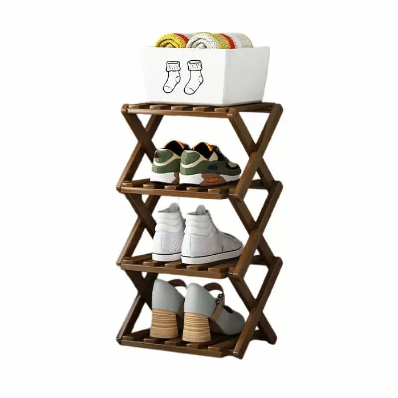 Durable Foldable Bamboo Shoe Rack, Brown, 2-Tier - View 10
