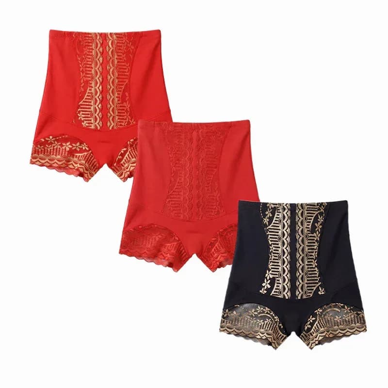 Women’s Lace High-Waisted Tummy Control Butt Lifter Briefs, 3 Pack - View 2