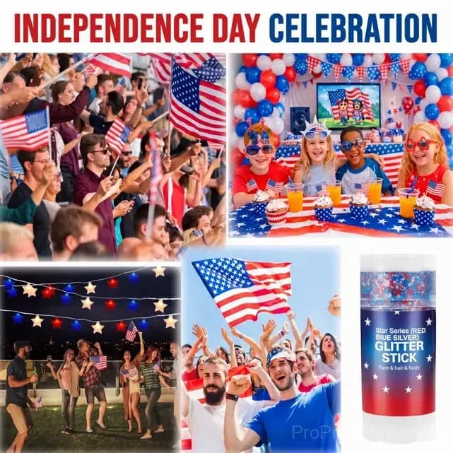4th of July Glitter Stick - Red White Blue Body Hair Sparkle - View 6