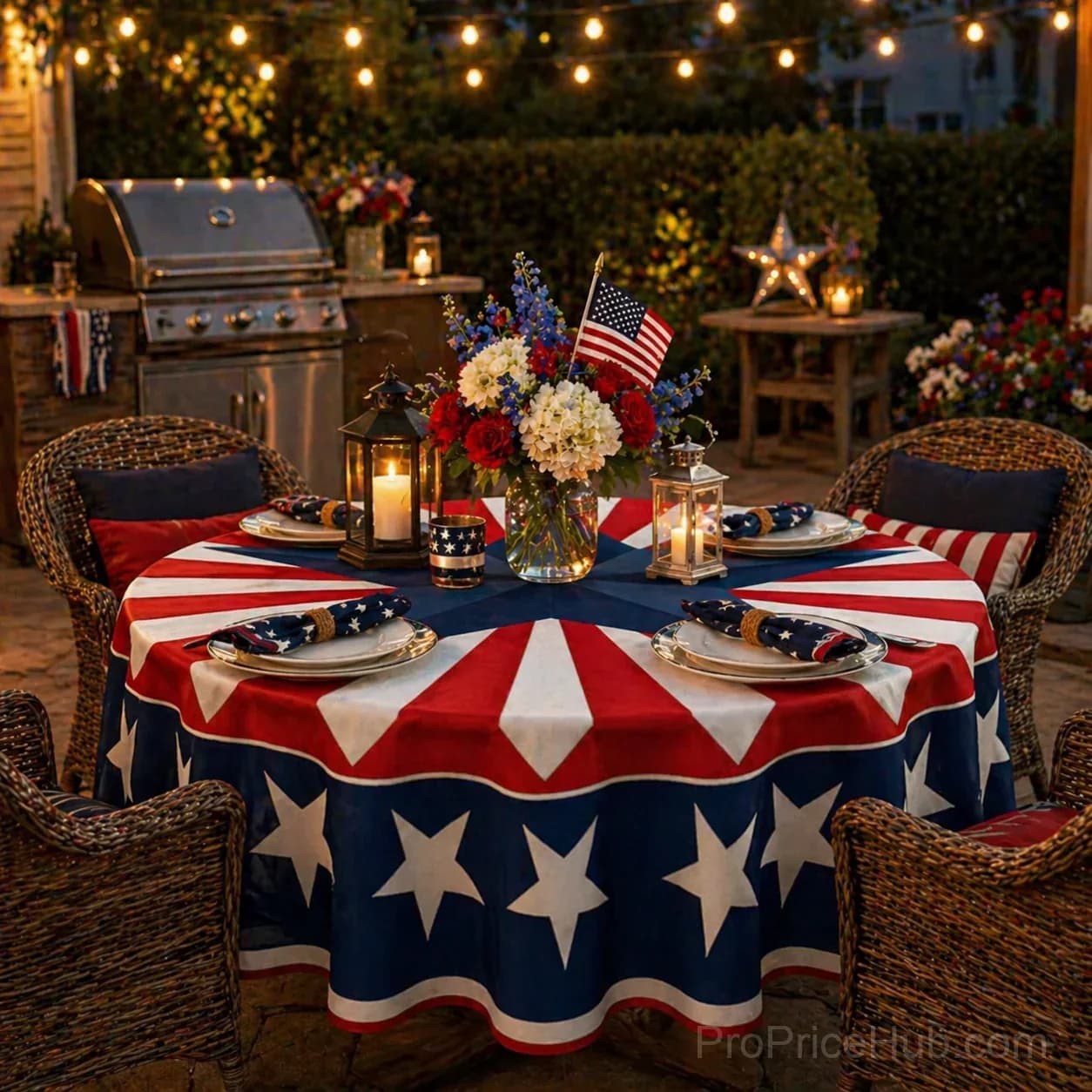 Patriotic Starburst Round Tablecloth - July 4th Independence Day Decor - View 19