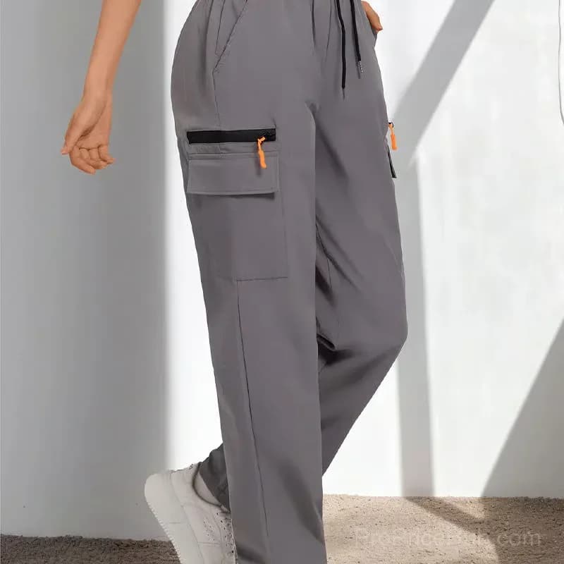 Women's Drawstring Cargo Pants, Relaxed Straight Leg, Black S - View 4