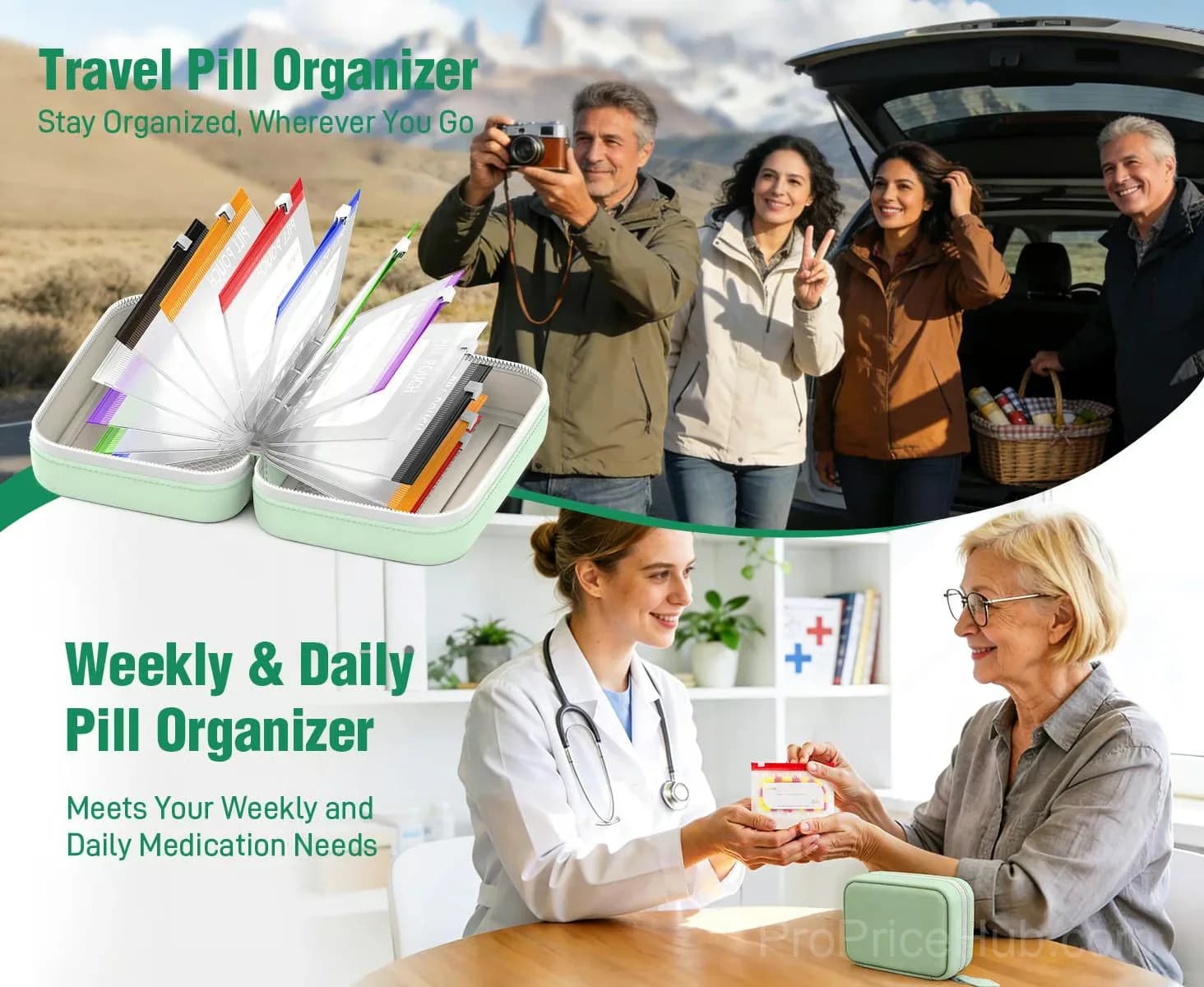 A8 Green Waterproof Pill Case Set, 7-14 Day Medication Organizer - View 8