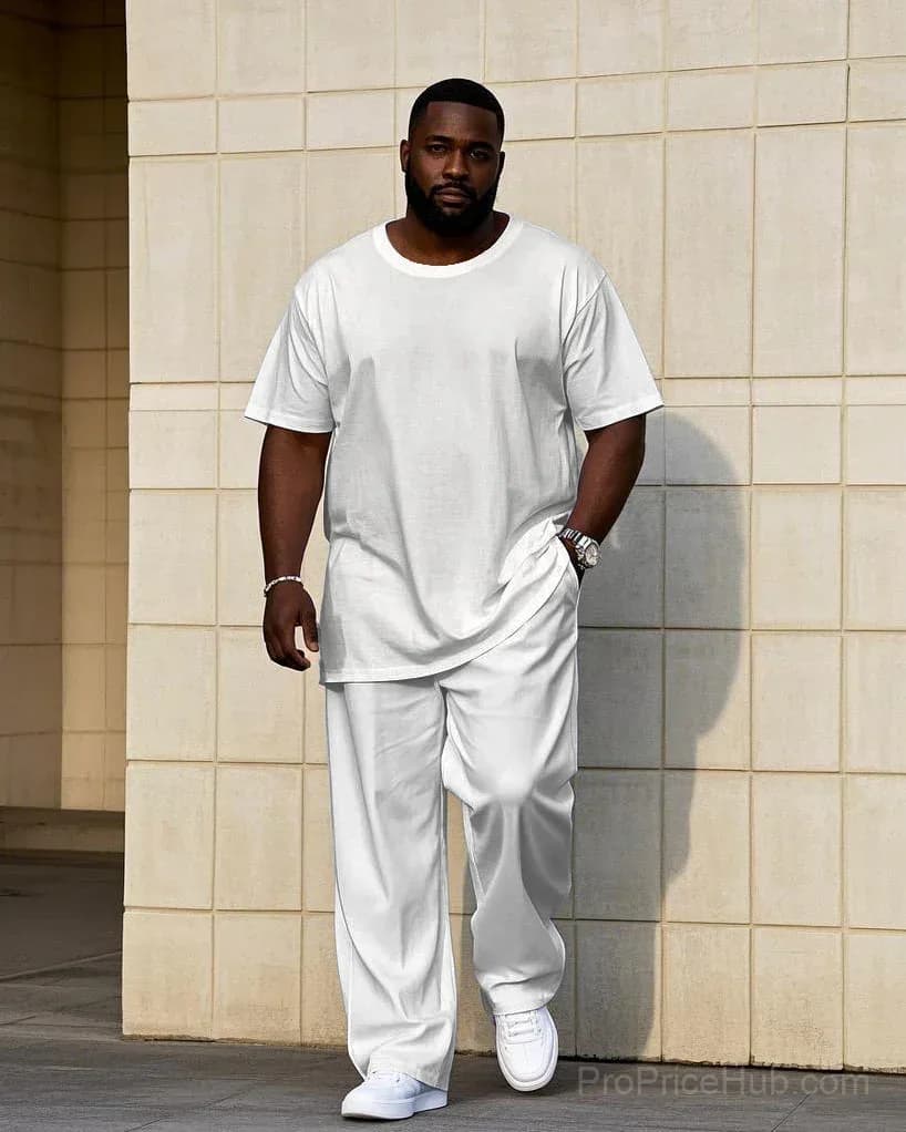 Big Men's Short Sleeve T-Shirt and Pants Set - 7 Solid Colors - View 2