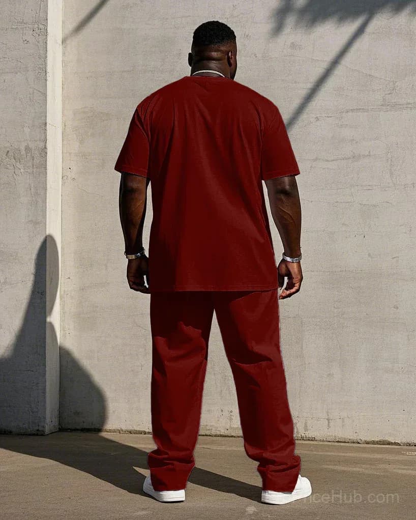 Big Men's Short Sleeve T-Shirt and Pants Set - 7 Solid Colors - View 10