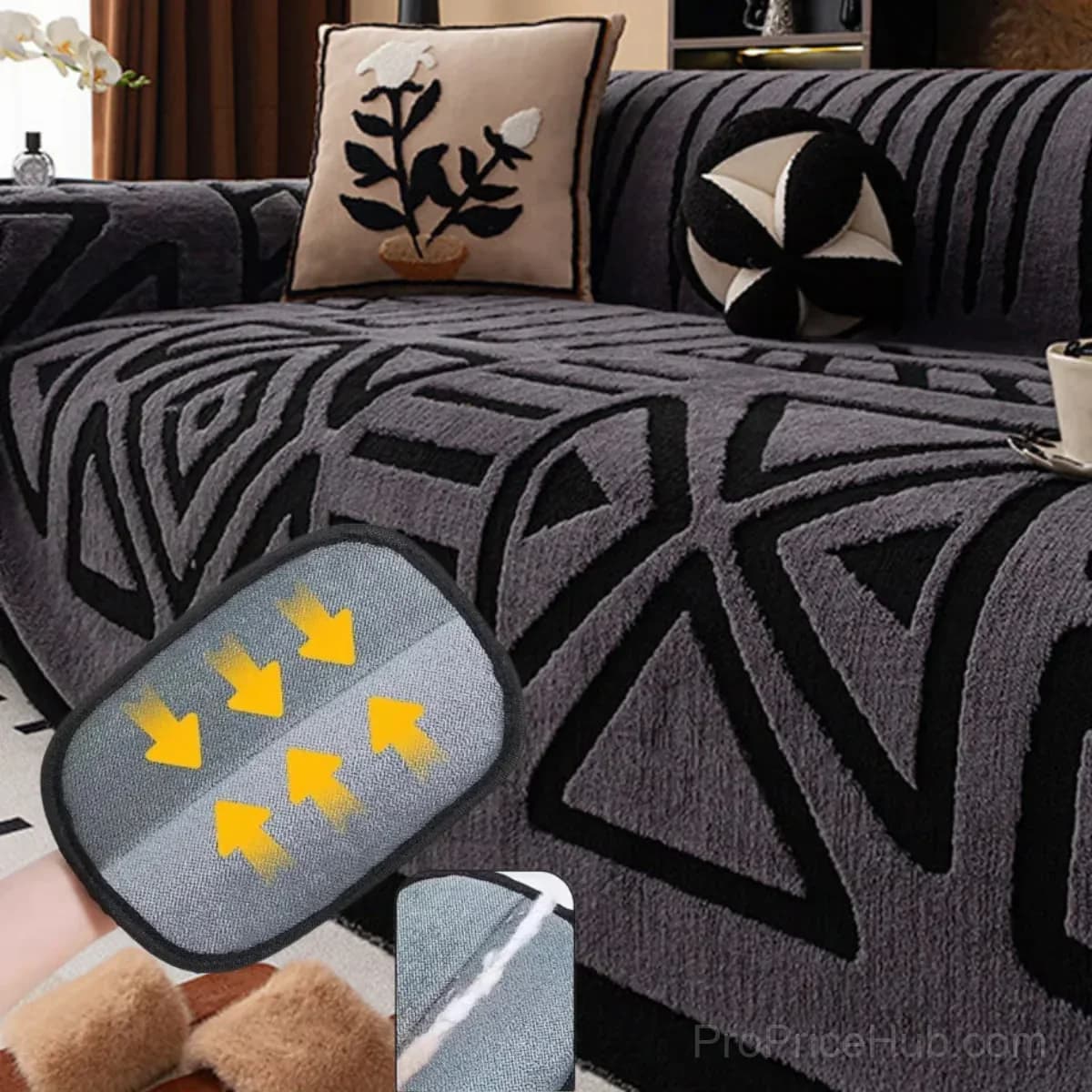 Soft Plush Non-Slip Couch Cover, Black, 180 x 130 cm, Single Seater - View 24