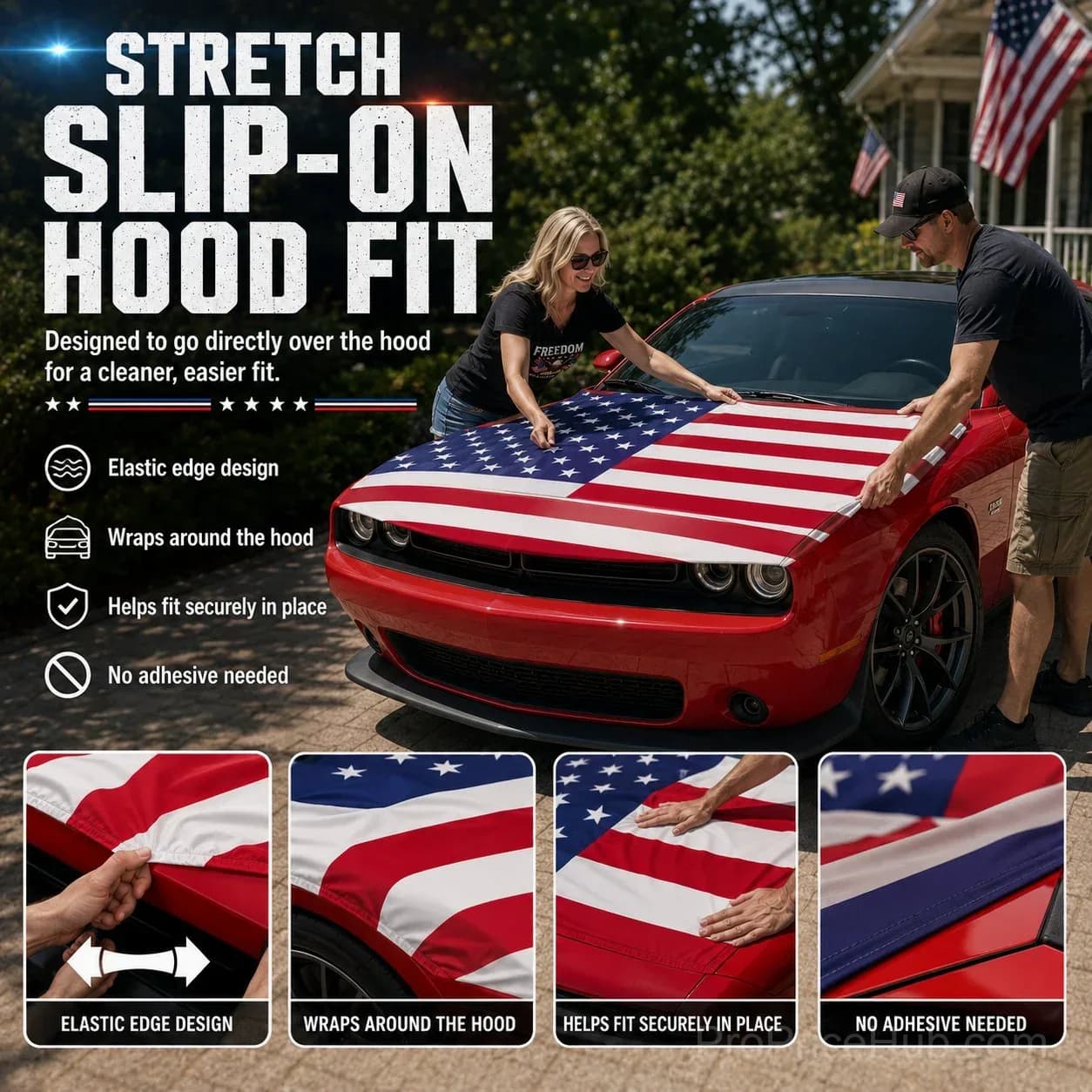 Patriotic American Flag Car Hood Cover - View 6